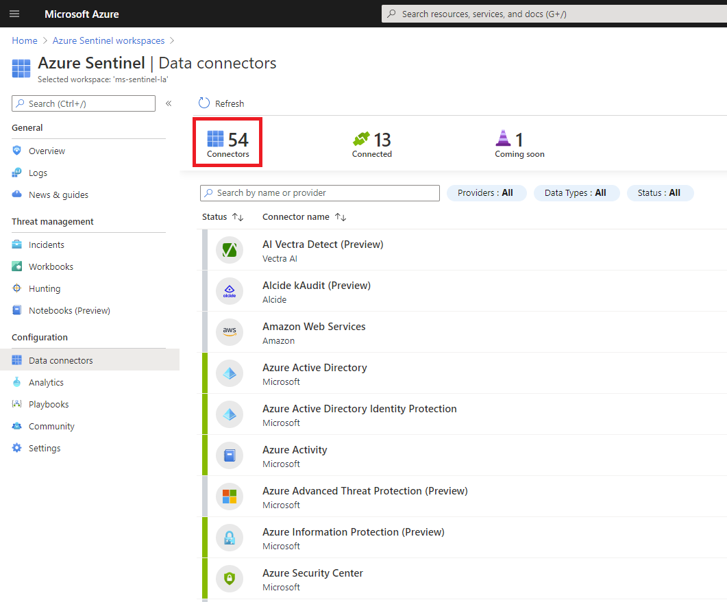 Azure Sentinel Data Connectors | Managed Sentinel